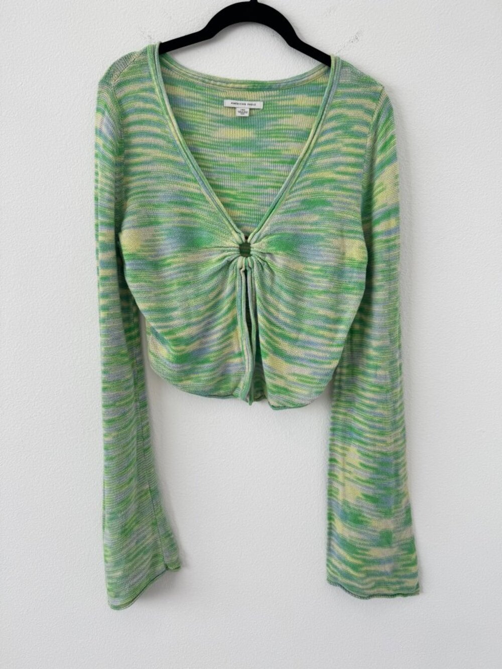 American Eagle Outfitters Green Bell Sleeve Ring-Front Open Top